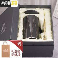 三维工匠马克杯带盖勺创意潮流个性情侣办公室女咖啡喝水杯家用 约368(礼盒装)黑色-金边几何杯[带盖勺+牛皮咖啡器具