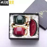 三维工匠创意描金咖啡杯欧式小陶瓷杯家用办公下午茶杯子咖啡杯碟套装 淑女款-红墨绿对杯-礼盒装咖啡器具