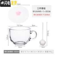 三维工匠加厚玻璃燕麦牛奶早餐杯子 家用奶茶店大号酸奶杯咖啡杯大肚水杯 钢化玻璃款+勺+星星盖咖啡器具