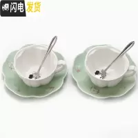 三维工匠日式少女樱花陶瓷咖啡杯咖啡杯碟套装欧式杯碟下午茶杯碟配杯架 2杯2碟赠钢勺(绿色)赠水果叉2个咖啡器具