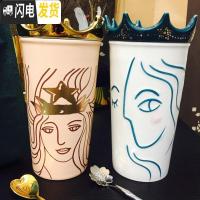 三维工匠皇冠女神杯 12盎司双层陶瓷咖啡杯 隔热杯两款 送全套配件 蓝白色+配件(预定2月20号发货咖啡器具