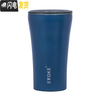 三维工匠双层保温水杯车载不锈钢便携咖啡杯随行杯带盖随身陶瓷杯子 深海蓝-340免费刻字咖啡器具