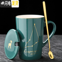 三维工匠创意星座陶瓷水杯个性带盖勺男女学生杯子家用咖啡杯情侣杯马克杯 摩羯座-普通包装咖啡器具
