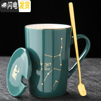 三维工匠创意星座陶瓷水杯个性带盖勺男女学生杯子家用咖啡杯情侣杯马克杯 处女座-普通包装咖啡器具
