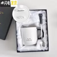 三维工匠可爱猫咪马克杯卡通陶瓷杯子情侣男女水杯咖啡杯带盖勺早餐牛奶杯 手机支架猫咪A款(黑礼盒装)咖啡器具