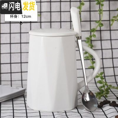 三维工匠通用情侣款风杯子一套磨砂带盖个性有盖家用咖啡杯男女 白色-倒立几何咖啡器具