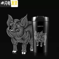 三维工匠旗舰店保温咖啡杯马克杯黑色磨砂有盖弹跳杯子水杯 400典藏版金猪咖啡器具