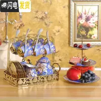 三维工匠描金水具套装客厅家用欧式陶瓷杯子耐热冷水壶凉水壶水杯具带架子 兰花-3壶6杯碟勺+架+果盘