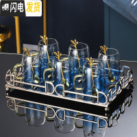 三维工匠轻奢水杯套装家用客厅玻璃水具喝水杯子带把耐热欧式茶具茶壶整套 玻璃杯6只+1小托盘[328]配送6勺子