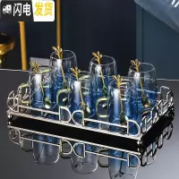 三维工匠轻奢水杯套装家用客厅玻璃水具喝水杯子带把耐热欧式茶具茶壶整套 玻璃杯6只+1小托盘[328]配送6勺子