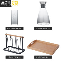 三维工匠水具套装北欧家用冷水壶玻璃杯6只套装可高温杯具套装带托盘杯架 一壶一大托盘一黑杯架6M杯