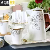 三维工匠水杯杯具家用套装陶瓷客厅杯子托盘水具欧式轻奢茶杯骨瓷水壶礼盒 锦瑟时代9件水具(6杯+1壶+陶瓷茶盘+架子)