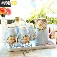三维工匠水杯杯具家用套装陶瓷客厅杯子托盘水具欧式轻奢茶杯骨瓷水 蓝色妖姬9件水具(6杯+1壶+架子+树脂托盘)(高壶版)