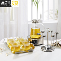 三维工匠家用茶杯水具组合日式锤纹凉水壶玻璃创意耐热高温冷水杯套装 锤纹壶+6锤纹杯+方304盘+杯架+电陶炉
