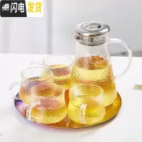三维工匠家用茶杯水具组合日式锤纹凉水壶玻璃创意耐热高温冷水杯套装 锤纹壶+4锤纹杯+圆蓝盘