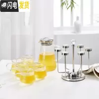 三维工匠家用茶杯水具组合日式锤纹凉水壶玻璃创意耐热高温冷水杯套装 [描金]锤纹壶+6锤纹杯+杯架