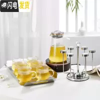 三维工匠家用茶杯水具组合日式锤纹凉水壶玻璃创意耐热高温冷水杯套 [描金的]锤纹壶+6锤纹杯+方304盘+杯架+轻奢电陶炉