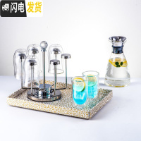 三维工匠家用冷水壶耐热防爆玻璃杯子套装凉水杯水具北欧创意茶具 菲拉斯+6渴望杯+方盘金色+旋转杯架