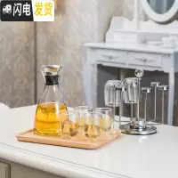 三维工匠家用冷水壶耐热防爆玻璃杯子套装凉水杯水具北欧创意茶具 菲拉斯+6水滴杯+橡木实木托盘+旋转杯架