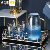 三维工匠欧式水壶大容量玻璃冷水壶可高温创意家用客厅凉水壶凉水杯子套装 1大壶+4杯子+1轻奢小托盘+配送4勺子[326]