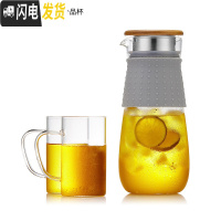 三维工匠 玻璃冷水壶家用扎壶可高温凉水壶水杯透明大容量水瓶套装 沁心壶1850+2个杯子