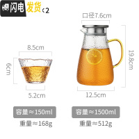 三维工匠玻璃凉水壶北欧风高温家用透明冷白开水壶扎壶装水容器大容量超大 1.5单壶(彩色手柄)+2个杯