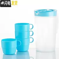 三维工匠大容量家用凉水壶耐热塑料冷水壶套装豆浆果汁杯饭店高温茶壶1.9 蓝色冷水壶-2112(帶水杯4个)