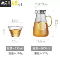三维工匠玻璃凉水壶高硼硅北欧家用装水容器储水壶可高温套装创意大泡扎杯 2单壶(彩色手柄)+4个小杯子