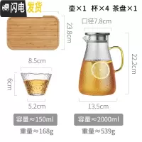 三维工匠玻璃凉水壶高硼硅北欧家用装水容器储水壶可高温套装创意大泡扎杯 2单壶(彩色手柄)+4个小杯子+茶盘