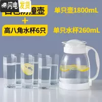 三维工匠冷水壶大容量玻璃可高温凉白开水杯茶壶套装家用果汁壶防爆凉水壶 防撞壶白色1800+6高八角