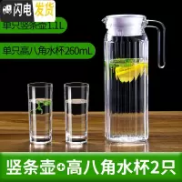 三维工匠冷水壶玻璃凉水壶家用可高温凉白开水杯耐热茶壶防爆扎壶瓶套装 竖条壶1.1+高八角杯2个
