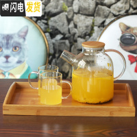 三维工匠大容量玻璃冷水壶套装家用加厚防爆凉水茶壶耐热高温水杯水具套装 1.6壶+2带把杯250+托盘凉水壶