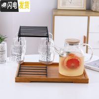 三维工匠家用玻璃冷水壶套装可高温防爆凉水杯北欧瓶札壶晾水热水杯创意 1.8壶+4moring杯+托盘+吊杯架凉水壶