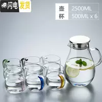 三维工匠冷水壶套装大容量凉开水壶玻璃耐热耐高低温防爆家用杯具扎壶 水滴壶2500+仙趣杯500[6只混色装凉水壶