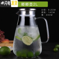 三维工匠凉玻璃可高温家用大容量杯果汁凉白开茶壶套装冷水壶耐热防爆 嘟嘟壶不锈钢盖2000凉水壶