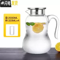 三维工匠玻璃家用可高温冷水壶凉茶壶北欧风超大加厚大容量凉开水瓶杯套装 2加厚版单壶+4个小杯子凉水壶
