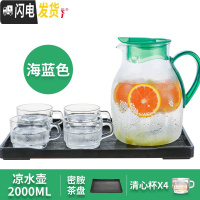 三维工匠玻璃果汁壶耐热冷水壶大容量茶壶凉白开水壶家用凉水壶套装 黑色茶盘套装(湖绿色)
