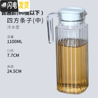 三维工匠玻璃冷水壶透明鸭嘴壶柠檬果汁瓶大容量凉水壶家用耐热可高温扎壶 冷水壶条纹1.1