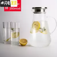三维工匠冷水壶玻璃可高温凉水壶家用凉杯防爆大容量茶壶扎壶装凉白开水壶 不锈钢盖1700+6个215水杯(套装)