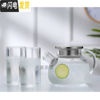 三维工匠冷水壶玻璃耐热高温家用防爆凉水壶大容量扎壶凉白开水杯茶壶套装 A款杯子两只300