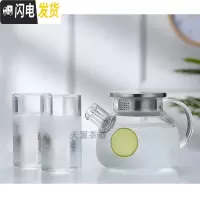 三维工匠冷水壶玻璃耐热高温家用防爆凉水壶大容量扎壶凉白开水杯茶壶套装 A款杯子两只300