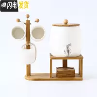 三维工匠北欧冷水壶陶瓷可高温客厅家用大容量凉水壶水杯子茶具套装带龙头 一壶四杯一架子(白色)