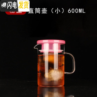 三维工匠冷水壶玻璃可高温北欧风凉水壶套装大容量家用防爆泡茶壶耐热水杯 [樱花粉盖]直筒壶600开水不裂破损包赔