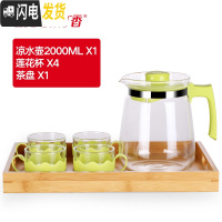三维工匠1.5/2耐热玻璃泡茶壶冷水壶大容量凉水壶大号家用可高温 绿色WG86G+茶盘