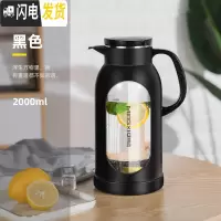 三维工匠冷水壶玻璃水壶凉水壶可高温家用茶壶耐热防爆凉白开水杯扎壶 黑色塑玻2000