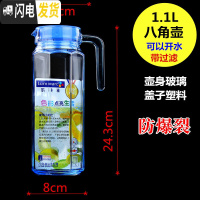 三维工匠冷玻璃凉水壶耐热水壶凉水杯扎壶可高温大容量家用防爆 蓝1.1八角壶