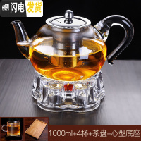 三维工匠凉水杯家用大号冷水壶玻璃过滤凉茶壶套装可高温防爆大容量扎壶 新款1000+4个杯子+茶盘+底座凉水壶