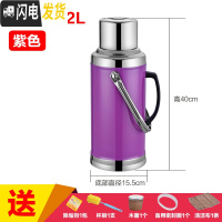 三维工匠不锈钢外壳热水瓶家用暖水瓶暖水壶保温瓶暖瓶暖壶玻璃内胆 3.2平盖(带内胆)紫色