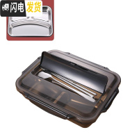 三维工匠304不锈钢分格保温饭盒学生便当盒日式成人上班分隔餐盘密封餐盒 黑色三格送304勺筷