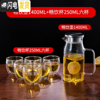 三维工匠水具套装家用玻璃杯子冷水壶可高温欧式客厅简约创意茶壶凉杯防爆 畅饮壶1400+畅饮杯250六杯凉水壶